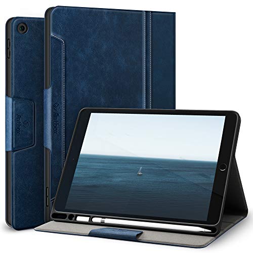 Étui en cuir vegan pour iPad 9e génération avec porte-crayon bleu marine Antbox