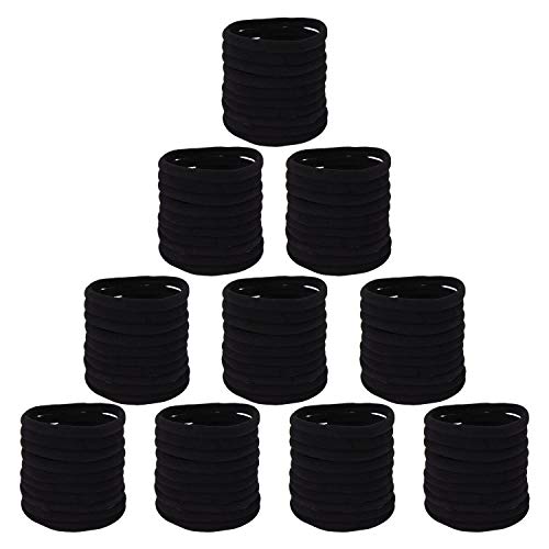 Angla 100 Pack Bulk Super Soft Stretchy Elastic Black Nylon Headbands DIY Hairbow Skinny Hairband Slim Turban Headwrap Hair Ties Ponytail Holder for Newborn Infant Toddler Baby Girls, Medium