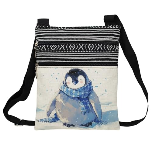 Chubby Penguin Messenger Bag Small Ethnic Pattern Printed Adjustable Strap Crossbody Zipper Bag Chubby Penguin Phone Bag Wallet Cute Shoulder Handbag for Women Friends -2