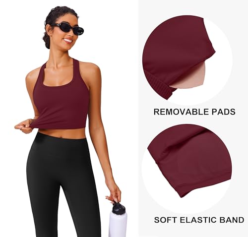 Image of PINSPARK Sports Bra Longline Racerback Tank Tops for Women Padded Workout Yoga Top