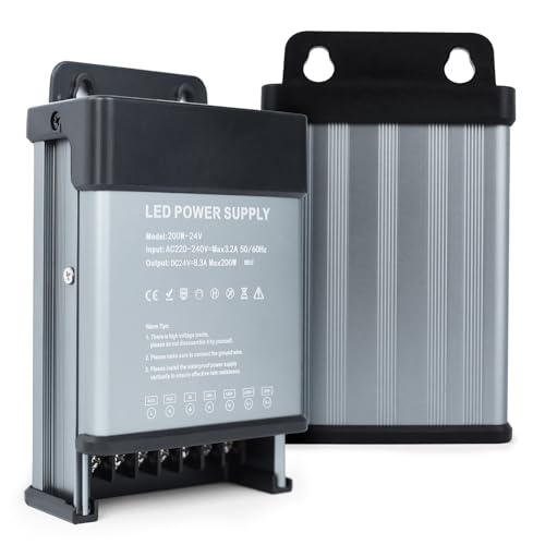 KSIBNW Transformador 220V a 12V 200W, Fuente de Alimentación Exterior Impermeable IP44 LED Driver Conmutada Fuente Alimentación de Voltaje Constante Driver de Bajo Voltaje para Tira LED