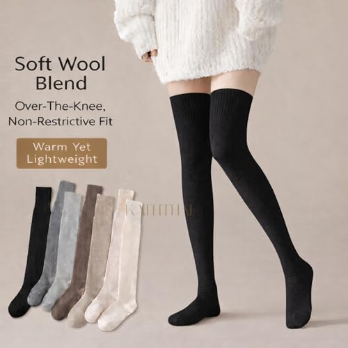 Image of Kaththai Wool Warm Thigh High Socks for Women | Soft & Breathable Knit Thermal Leg Warmers | Versatile Multi-Way Wear, Knee-Length | Winter & Fall Essential