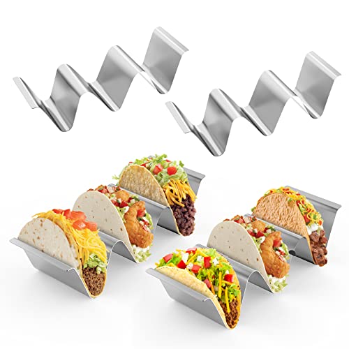 Taco Soporte 2 Unidades Acero Inoxidable Borde Liso, Bandeja para Taco Burritos Tapas, Seguro Horno y Parrilla, Perfecto para Restaurantes Uso Doméstico, Color Plateado Cover
