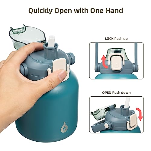 Image of BJPKPK 27oz Insulated Water Bottle with Straw Lid, Cute Stainless Bottle | One-Hand Straw Lid, BPA-Free Leakproof Large Water Bottle with Handle, Keeps Cold & Hot, Vacuum Insulation for Gym & Outdoor
