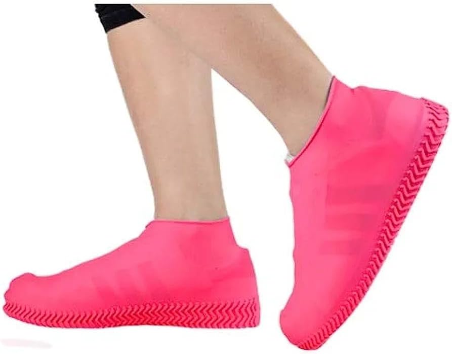 (1Pair) Shoe Covers Waterproof Rain Shoes Covers Reusable Foldable Rain Boots, Silicone Rubber Covers,Non-Slip for Kids,Men,Women (Large) (Pink)