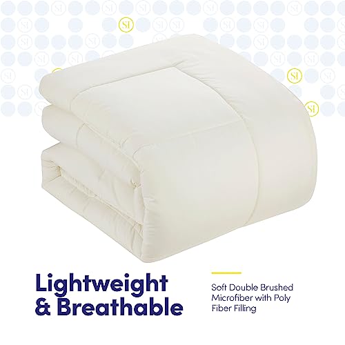 RV Short Queen Comforter Set for RV Camper - Comforter Set with Fitted & Flat Sheet, 4 Pillowcases - Tailored for RV Short Queen Beds - Cozy Essentials for Your RV Bedroom, Ivory