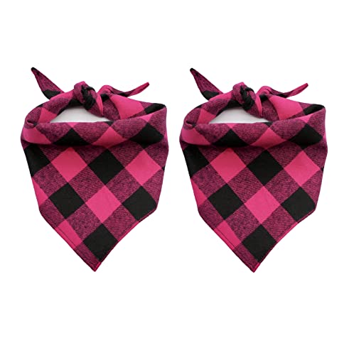 EechicSpace Flannel Dog Bandana Buffalo Check Plaid Dog Scarf Hot Pink for Medium Large Dogs 2 Pack