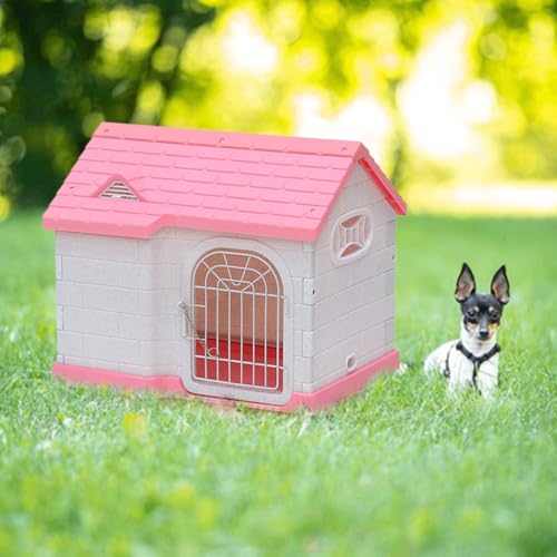 Image of Dear Pet Weatherproof Plastic Dog House 63.5x46x58.5 cm - UV‑Resistant, Insulated, Portable Kennel with Ventilation & Lockable Door - Easy‑Clean Indoor /Outdoor Pet Shelter