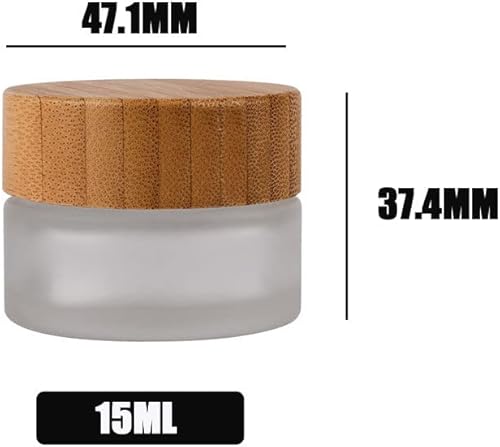 Miniatura 2 de 2 tarros cosméticos de vidrio esmerilado de 0.53 oz0.5 onzas, pequeños recipientes vacíos para crema facial con tapa de bambú, redondo, portátil,