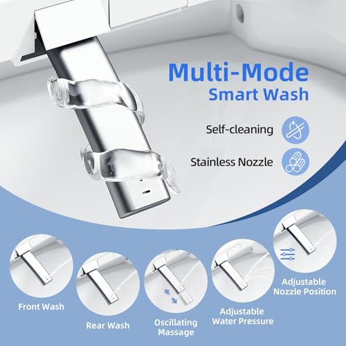 Image of Electric Bidet Toilet Seat Round, Heated Bidet Seat with Instant Warm Water, Warm Air Dryer, Self-Cleaning Stainless Steel Nozzle, Heated Seat, Night Light, Remote Control, Soft Close