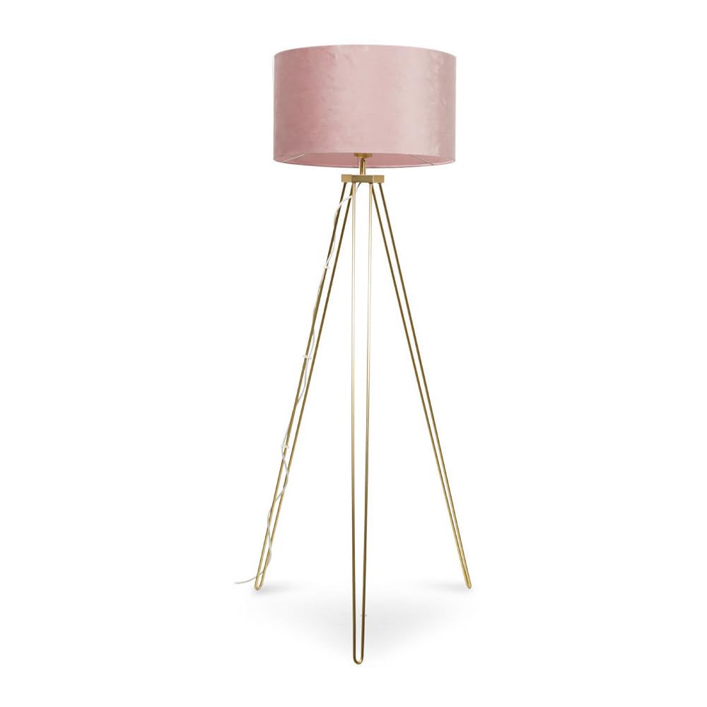 Valuelights Pink | Modern Gold Hairpin Design Tripod Floor Lamp With A Blush Velvet Drum Shade | Floor Lamps, Home Décor & Improvement Essential