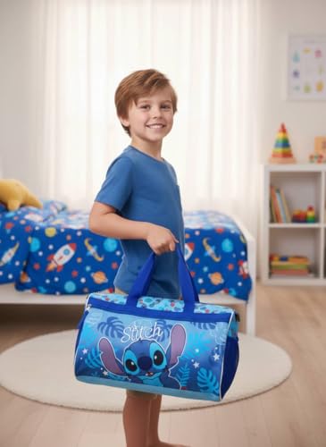 Image of Disney Stitch Kids' Duffle Bag - Lilo & Stitch Travel Gym Bag with Adjustable Strap, Mesh Side Pockets & Zipper Pocket