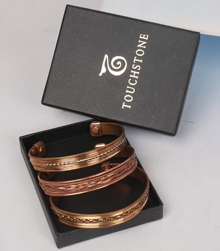 Image of Touchstone copper bracelets | gift for men women |adjustable 100% pure solid real magnetic jewelry | handmade bracelet set combo | rope braided tibetan bangles.