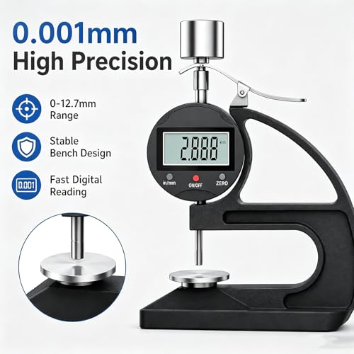 Calibrador digital de espesores 0-12.7mm con medidor de alta precisión, resolución 0.001mm y pantalla LCD para goma, plástico, papel, cuero y láminas metálicas miniatura 2