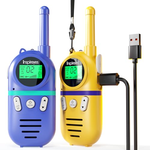 Inspireyes Walkie Talkie para Crianças Recarregável, 48 Horas de Tempo de Funcionamento, Alcance de 3 Quilômetros, Presentes de Aniversário, Brinquedos ao Ar Livre para Crianças de 3 a 12 Anos, Pacote