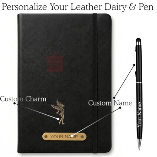 Image of Zift Personalized Name & Charm Leather HardCover Diary with Pen | Daily Journal Notebook for Men & Women |Gift Set for Men Women, Office Journal, Travel Diary | Corporate Gifts, Gift Ideas (Classic Black)