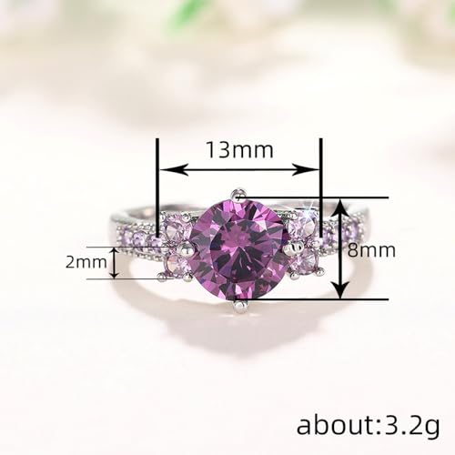 White Gold Plated Purple Cubic Zirconia Engagement Rings Wedding Bridal Band Promise Rings Evening Parties Anniversary Valentine's Day Gifts Eternity Bands for Women3