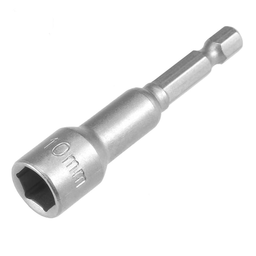 Fixinus Quick-Change Nut Driver Bit, Magnetic 1/4" Hex Shank 10mm Socket Metric Impact Drill Bit, 65mm Length