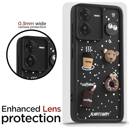 Image of Pikkme Back Cover for iQOO Z9 5G | 3D Bear Silicone Cute & Fun Coffee Cartoon | Full Body Protection Bumper Case (Black)