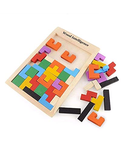 Image of Wooden Tetris Puzzle Brain Teaser Toy Colorful Jigsaw Game Montessori Intelligence Educational Gift for Baby- Toddlers, Kids 2-6 Years Old Boys Girls - 40 Pcs, Multi Color
