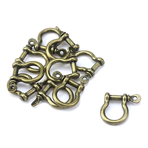 Semetall 10pcs Metal D-Rings 15mm Horseshoe Shape Key Rings Screw in Shackle U Shape D Ring for DIY Leather Craft Accessories,Bronze