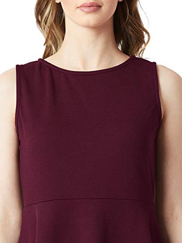 Image of Miss Chase Women's Wine Red Round Neck Knee-Long Skater Dress