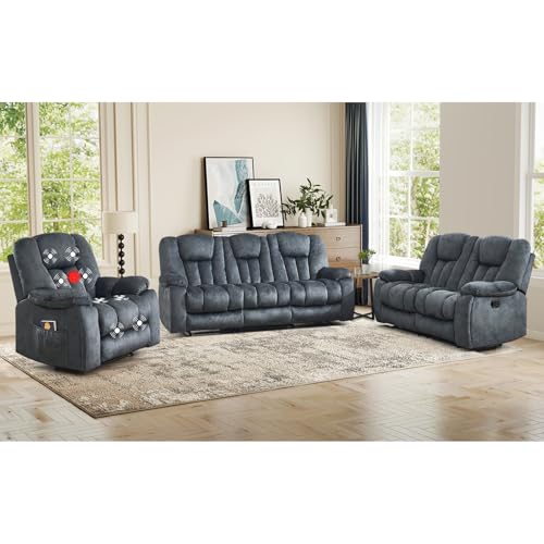 EBELLO 3 Pieces Recliner Sofa Furniture Set, Manual