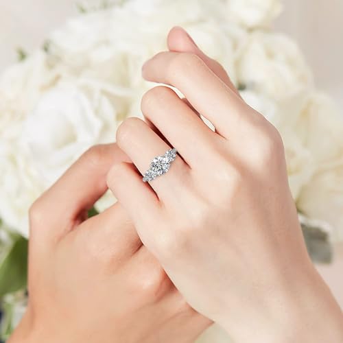 3.6CT 3 Stone Moissanite Engagement Ring, 925 Sterling Silver Wedding Band for Women, D Color VVS1 Lab Created Imitation Diamond Round Cut Anniversary Promise Ring3