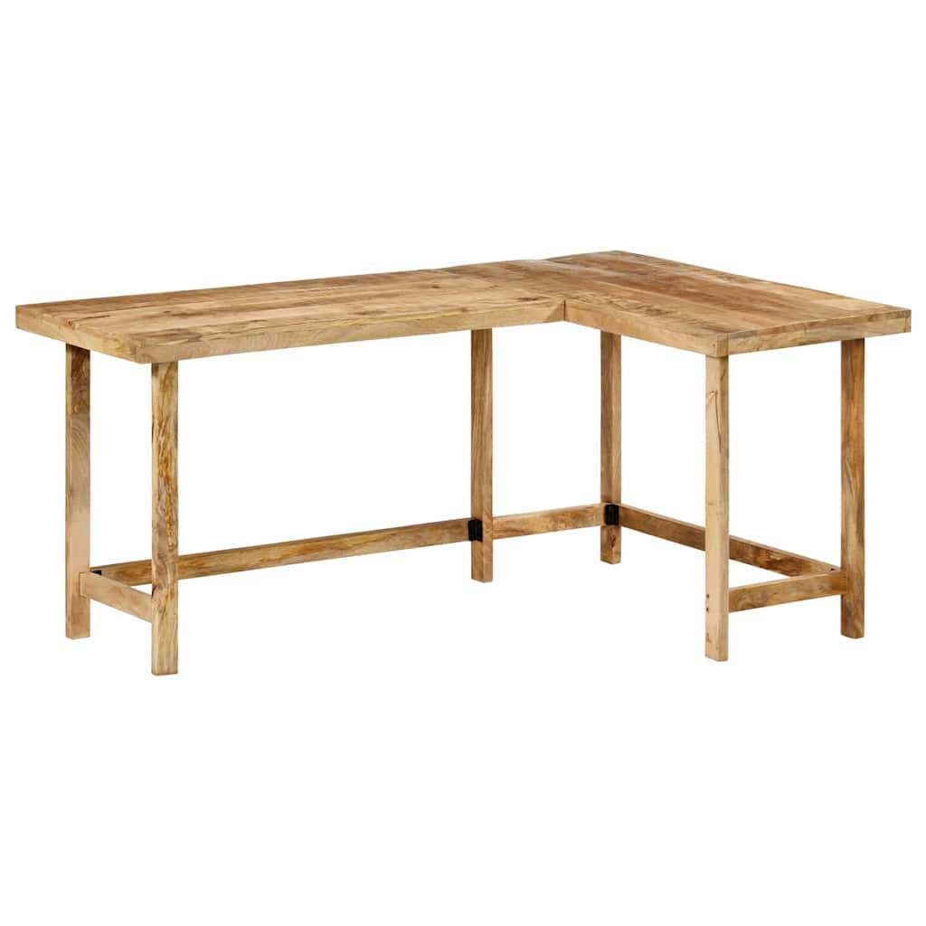 Scrivania in legno massiccio di mango, 165 x 110 x 75 cm, scrivania per computer a forma di L, con spazio e ripiano, per ufficio, casa, ufficio, postazione di lavoro ergonomica