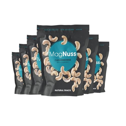 MagNuss Cashewkerne | Geröstet & gesalzen | 6x 200g-Vorratspackung | Knackige Cashews | Hochwertiger veganer Snack reich an Magnesium, Phosphor und Vitamin E