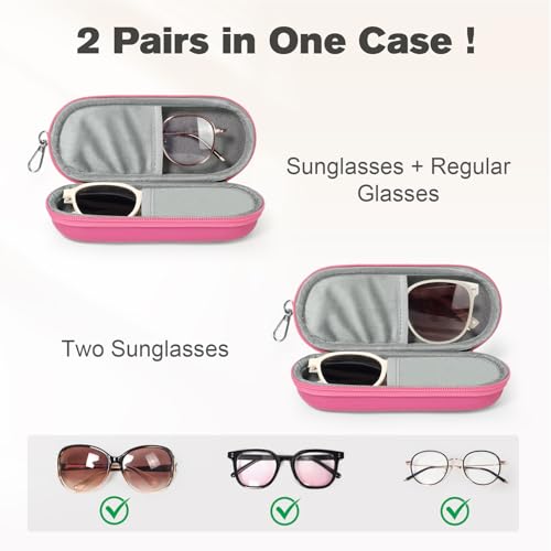 Image of Double Eyeglasses Case, Dual Glasses Sunglasses Organizer with Zipper Closure, Eyewear Storage Box for Men Women Travel