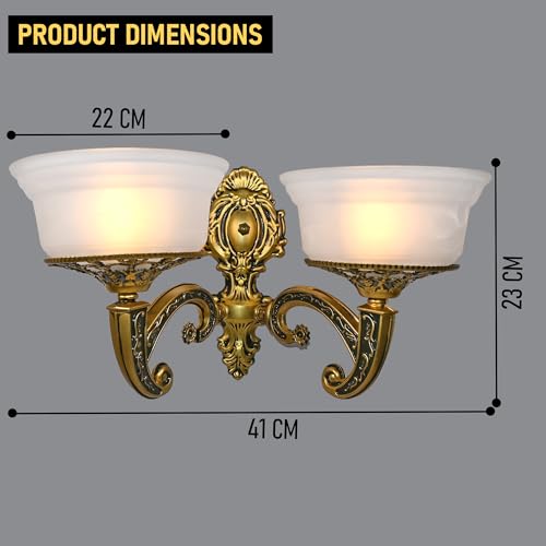 Image of WHITERAY Golden Antique Designer Imported Wall Light Wall lamp for Bedroom, Living Room,Kitchen, Bars, malls, Besides The Bed, Balcony Home Decoration (1112 (Double) with Bulb)