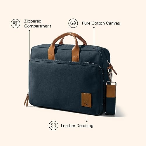 Image of DailyObjects 100% Cotton Canvas Commute Laptop Messenger Bag for Men & Women | Travel Shoulder Handbag With Trolley Sleeve | Metal Zip Closure | Leather Handles | Padded Laptop Compartment For 14 inch