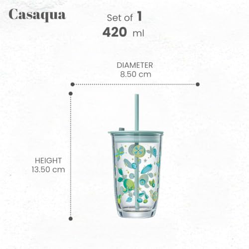 Image of Glass Tumbler with Lid and Straw - 420ML, Set of 1, Travel Coffee Sipper Mug Leakproof for Juice Cocktail Iced Tea Smoothie Hot Cold Drink Cup (Receiving Random Color)