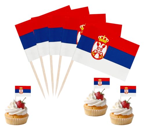 JBSJBS Serbia Flag Serbia Cupcake Topper Flags Banner Mini Small Serbian Toothpick Stick Flags Cake Party Festival Theme Decorations(100Pcs)