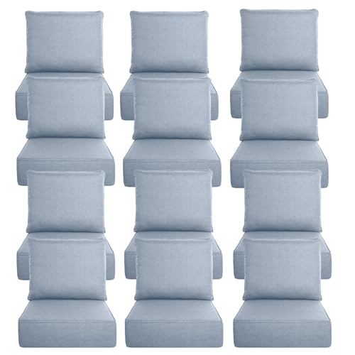 Image of Luxury 6 inch Thick Outdoor Cushion Set 12 - 22x24 Patio Furniture Cushions with 28D High-Density Foam, Water-Resistant & Fade-Resistant Fabric, Removable Covers for Patio Furniture Sofa Couch -Baby Blue