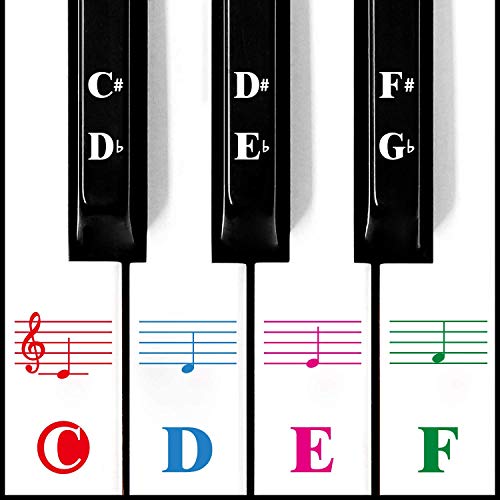 Piano Keyboard Notes Stickers 88/61/54/49/37 Keys Multi-Color,Transparent,Removable Colorful Large Bold Letter Piano Stickers Perfect for Beginners kids Learning Piano (01_Colorful Large Letter)