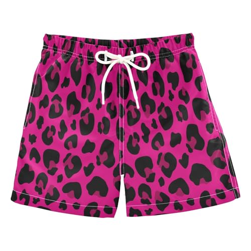 Hot Pink Leopard Cheetah Boy's Swim Trunks Board Shorts Boys Kids Beach Swimwear Bottom Pants S