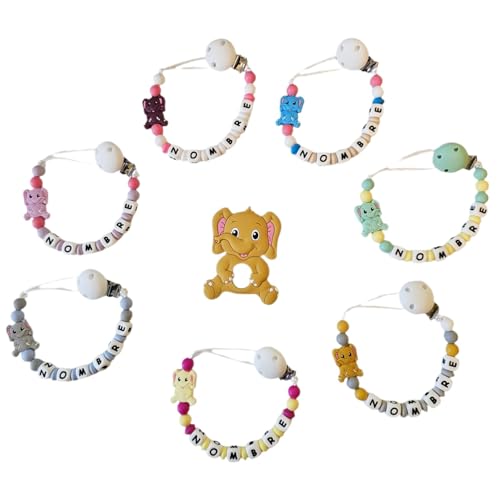 Genérico Cesta Regalo Personalizado para Bebe Recien Nacido, 30 Pañales + Set de Chupetero Personalizado + Babero Personalizado + Babero + Muselina Grande de Algodón y Accesorios. (Elefantes)