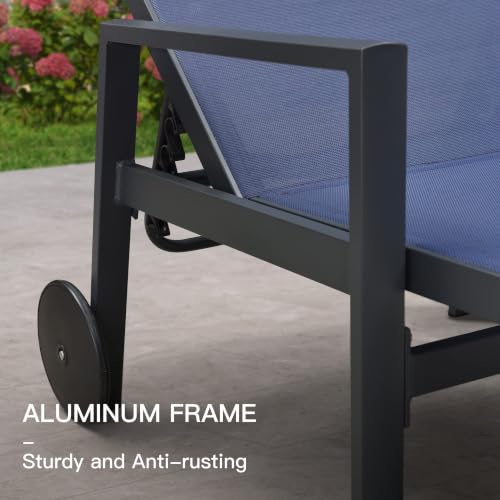 Image of PURPLE LEAF Pool Chaise Lounge, Aluminum 2-Piece Set with Armrests, Navy