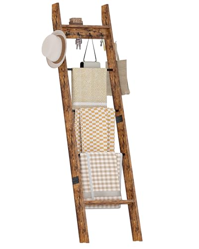 5-Tier Blanket Ladder, Wooden Blanket Display Rack, Towel Ladder ...