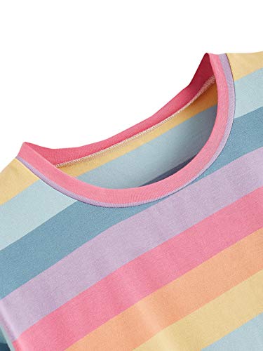 SweatyRocks Women's Casual Loose Short Sleeve Round Neck Striped Tee Shirt Top3