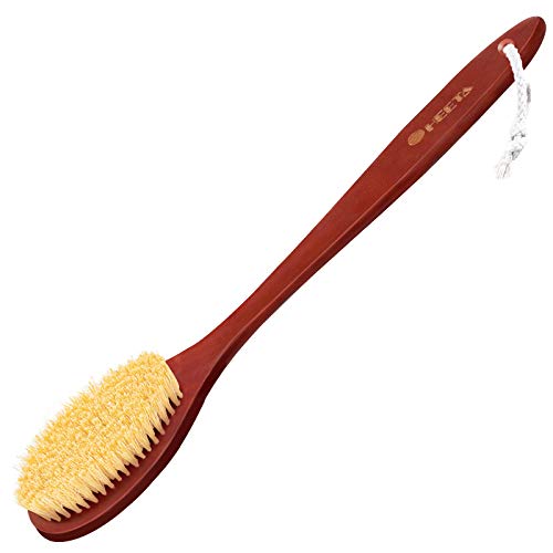 HEETA Body Brush, Long-handled Solid Wood Sisal Bath Brush, Back Scrubber, Body Exfoliating Brush for Shower, Gently Remove Dead Skin and Cellulite, Natural Sisal Brush, Red