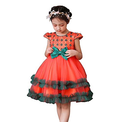 Robe de soirée à paillettes enfant pour fêter Halloween en jupe tutu orange de princesse