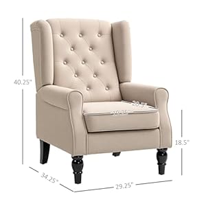 HOMCOM Mid-Century Modern Accent Chair, High Wingback Chair, Button-Tufted Upholstered Fabric Armchair with Retro Wood Legs for Living Room, Bedroom, Beige HOMCOM Mid Century Modern Accent Chair High Wingback Chair Button Tufted Upholstered Fabric Armchair with Retro Wood Legs for Living Room Bedroom Beige