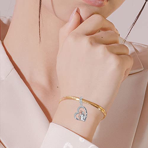 Image of PROESS Father Mother Daughter Charm fit Charms Bracelet Sterling Silver Charms for Bracelets Birthday Valentines Day Gifts for Daughter Mother Lover