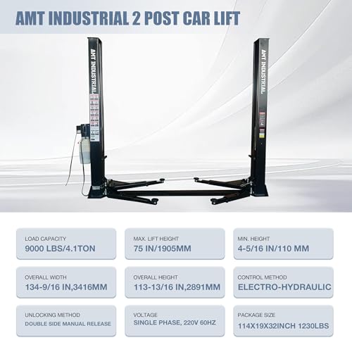 9000 LBS Two Post Car Lift Vehicle Lift Auto Car Lift Truck Hoist Floor Plate Auto Lift Hydraulic Car Lift Automotive Lift Clearfloor Lift Car Hoist for Garage 220V Power Unit