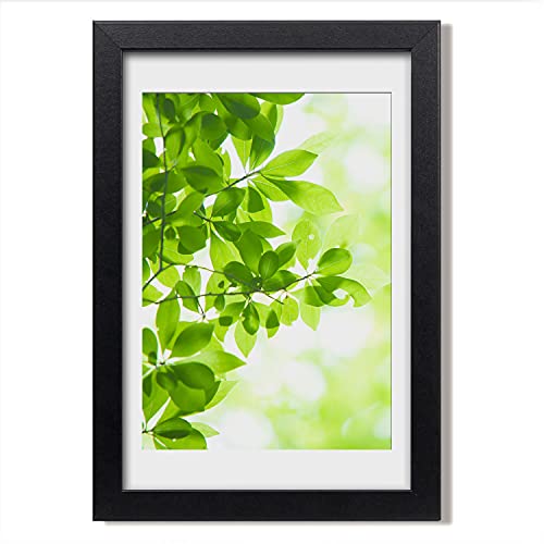 Cadre en bois et peinture feuilles vertes Tulup 20x30 de qualité