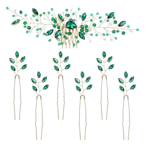 Peigne à cheveux vintage émeraude pour chignon de mariage et coiffures de soirée