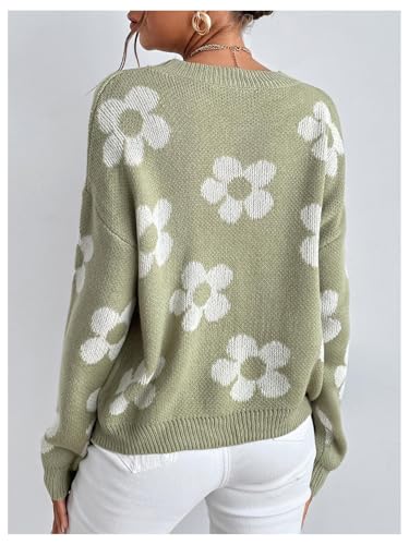 SOLY HUX Women's Floral Sweaters Long Sleeve Crew Neck Knit Pullover Tops Casual Jumper Fall Clothes3